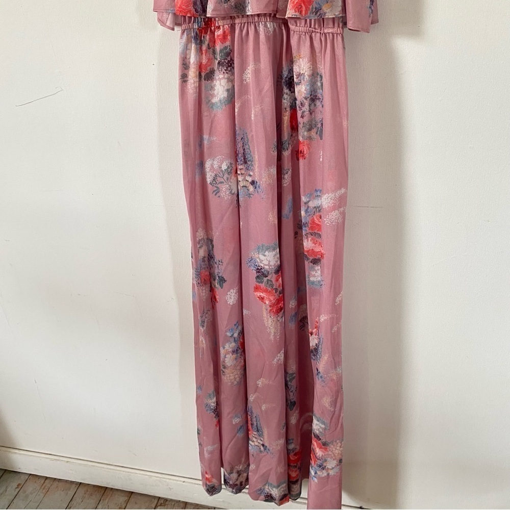 Vintage‎ 70s Tiered Floral Maxi Dress Dusty Rose Pink Flower Child Hippie Boho - Picture 5 of 11